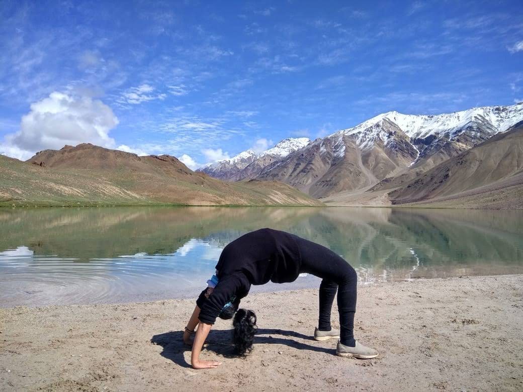 Divya practising yoga